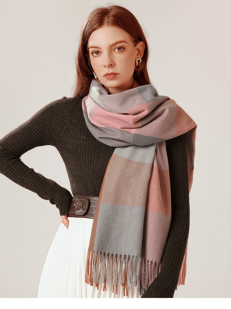 Sjal Skjerf Vintervarme Cashmere Dusk Rutet Langsmekke