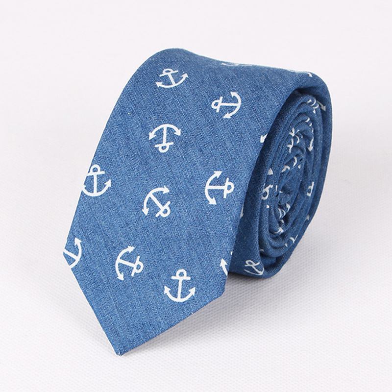 Mennslips Utendørs Fritid Vasket Denim Skull Heads Ship Med Trykk Tie For Men