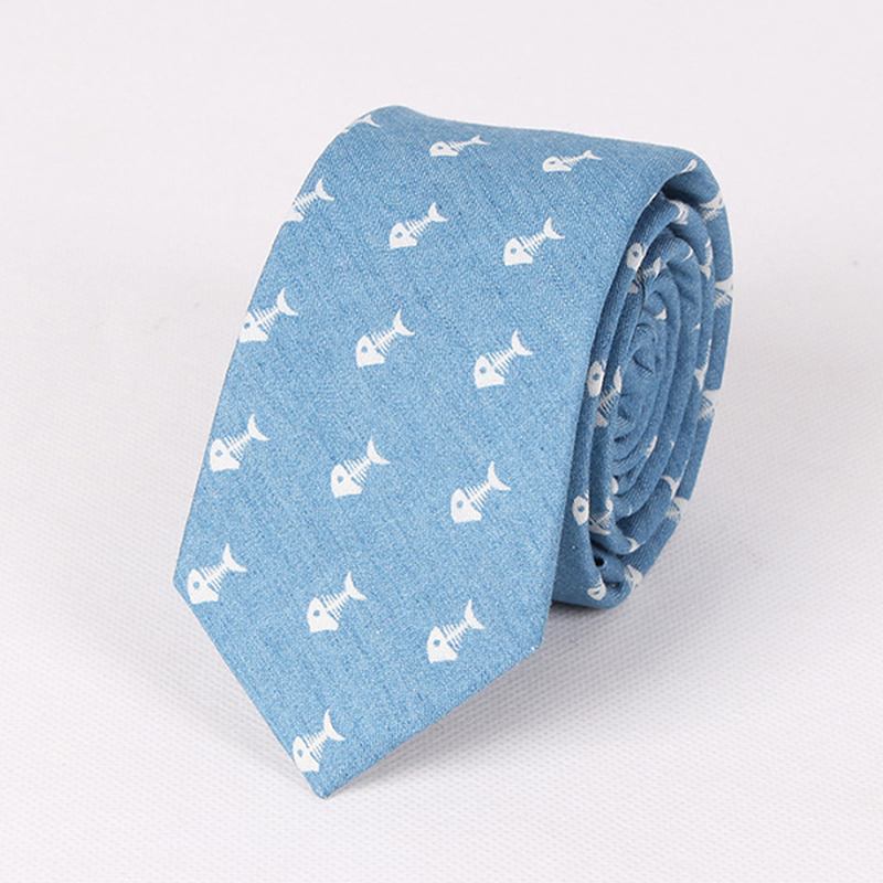 Mennslips Utendørs Fritid Vasket Denim Skull Heads Ship Med Trykk Tie For Men