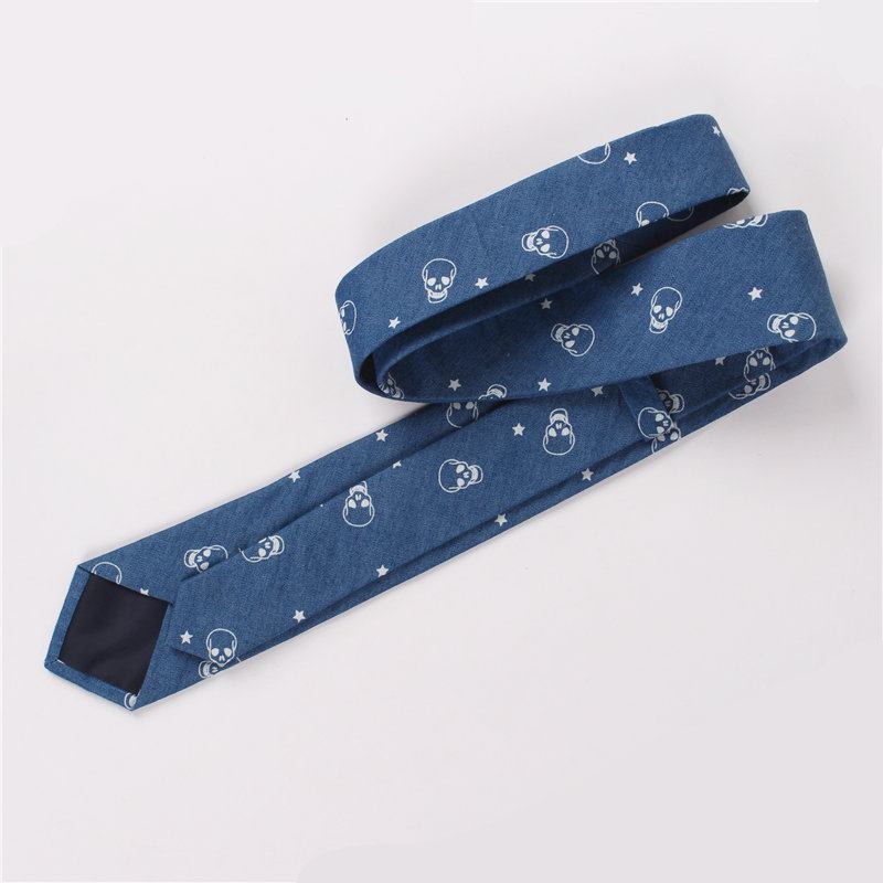 Mennslips Utendørs Fritid Vasket Denim Skull Heads Ship Med Trykk Tie For Men