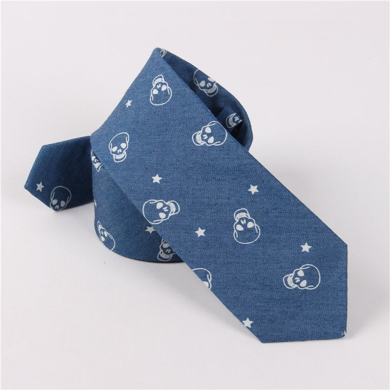 Mennslips Utendørs Fritid Vasket Denim Skull Heads Ship Med Trykk Tie For Men