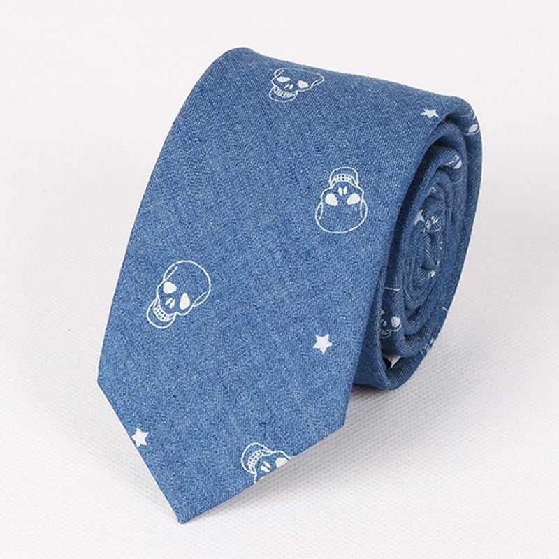 Mennslips Utendørs Fritid Vasket Denim Skull Heads Ship Med Trykk Tie For Men