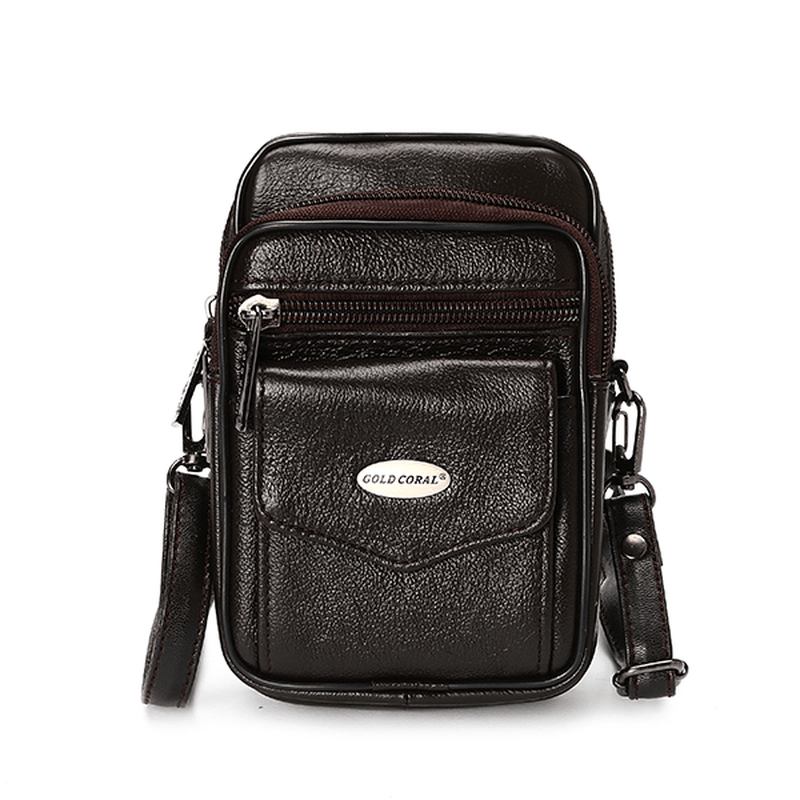 5.3 Tommer Mobiltelefon Menn Ekte Lær Vintage Midjeveske Crossbody-veske