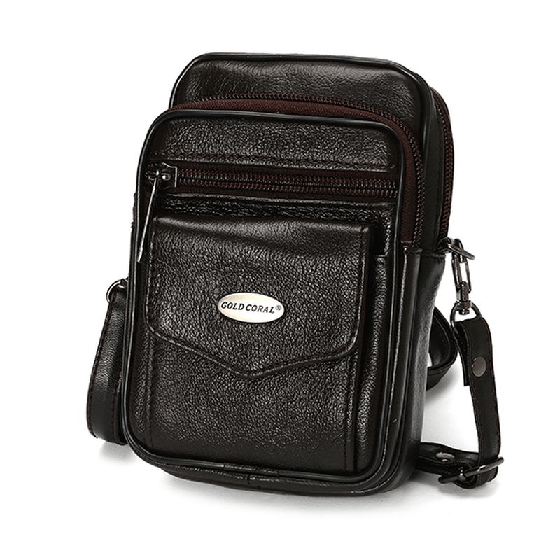 5.3 Tommer Mobiltelefon Menn Ekte Lær Vintage Midjeveske Crossbody-veske