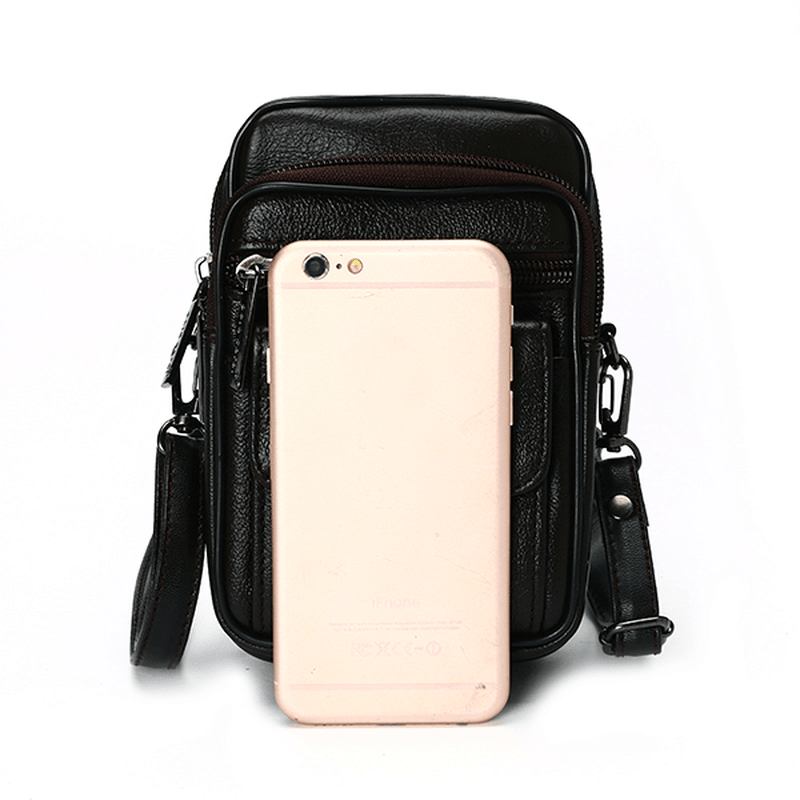 5.3 Tommer Mobiltelefon Menn Ekte Lær Vintage Midjeveske Crossbody-veske