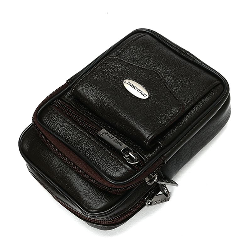 5.3 Tommer Mobiltelefon Menn Ekte Lær Vintage Midjeveske Crossbody-veske