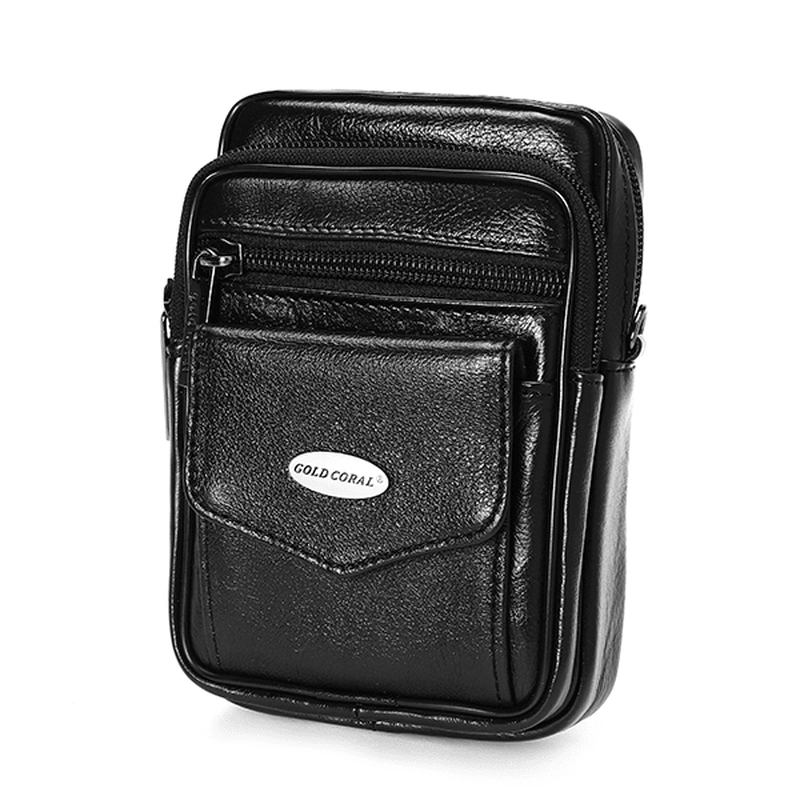 5.3 Tommer Mobiltelefon Menn Ekte Lær Vintage Midjeveske Crossbody-veske