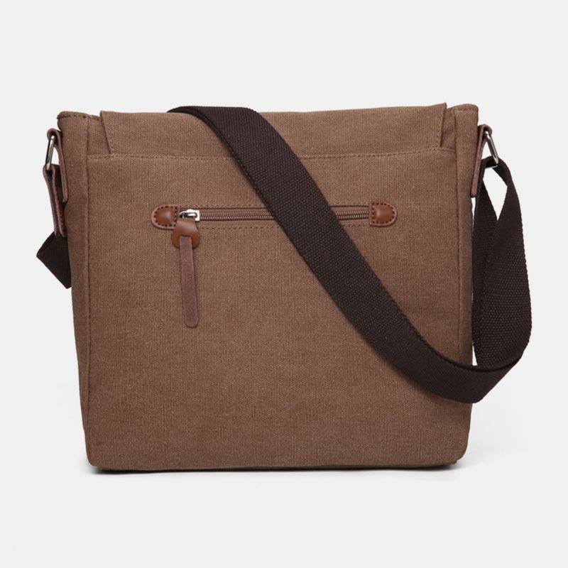 Dobbel Frontlomme For Menn Med Stor Kapasitet Crossbody-veske Retro Canvas Horisontal Ensfarget Anti-tyveri Skulderveske