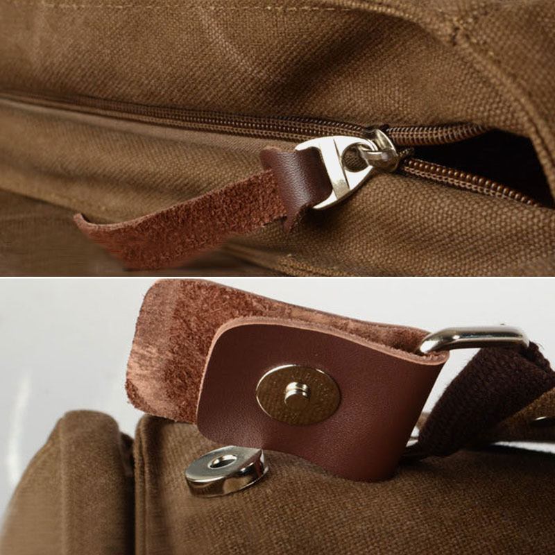 Dobbel Frontlomme For Menn Med Stor Kapasitet Crossbody-veske Retro Canvas Horisontal Ensfarget Anti-tyveri Skulderveske