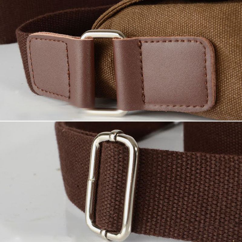 Dobbel Frontlomme For Menn Med Stor Kapasitet Crossbody-veske Retro Canvas Horisontal Ensfarget Anti-tyveri Skulderveske