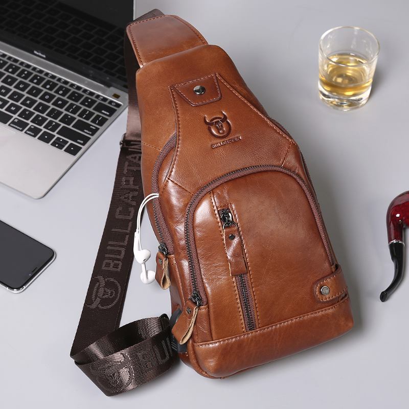 Ekte Skinn Usb-lading Stor Kapasitet Business Fritids Brystveske Skulder Crossbody Bag