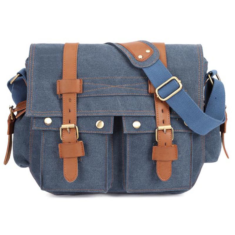 Herre Lerret Mikrofibrisk Skinn Fritids Outdoor Messenger Skulder Crossbody Bag