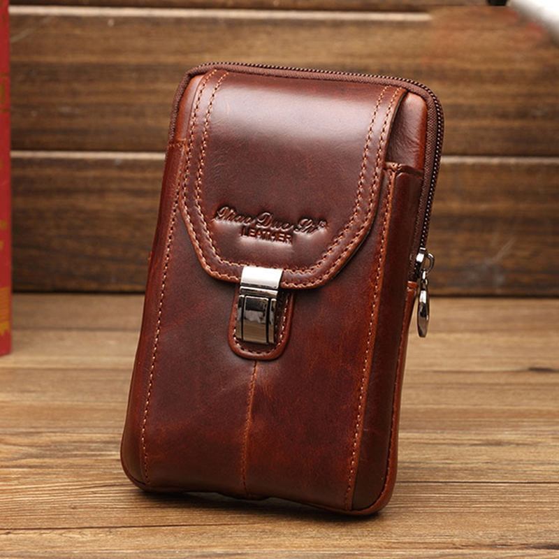 Menn Business Midjeveske Ekte Skinn Uformelt 5.2/5.7/6 Tommer Telefonveske Skulder Crossbody-veske