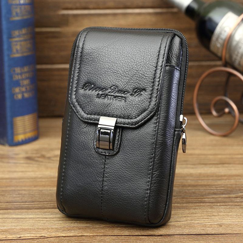 Menn Business Midjeveske Ekte Skinn Uformelt 5.2/5.7/6 Tommer Telefonveske Skulder Crossbody-veske