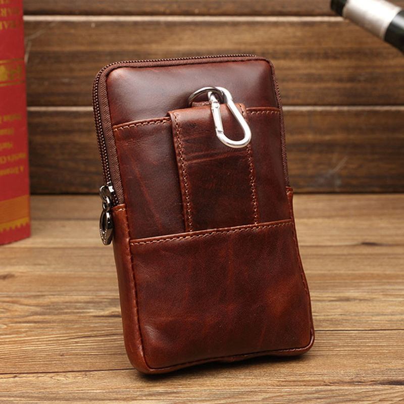 Menn Business Midjeveske Ekte Skinn Uformelt 5.2/5.7/6 Tommer Telefonveske Skulder Crossbody-veske