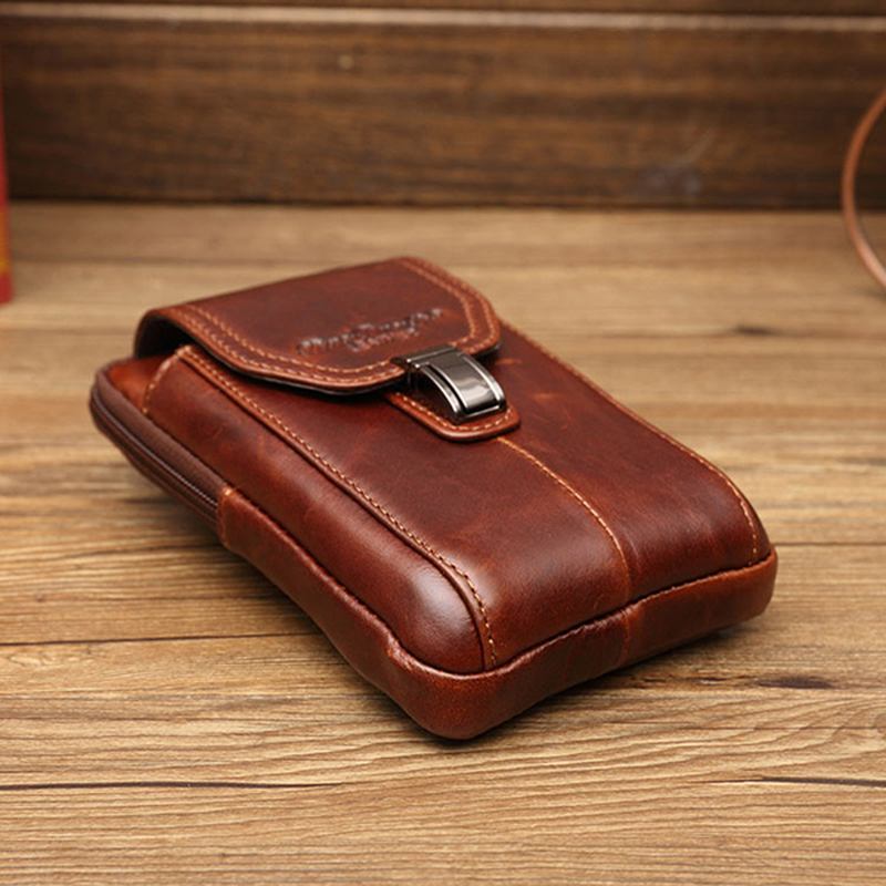 Menn Business Midjeveske Ekte Skinn Uformelt 5.2/5.7/6 Tommer Telefonveske Skulder Crossbody-veske