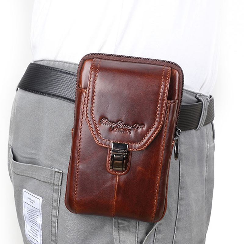 Menn Business Midjeveske Ekte Skinn Uformelt 5.2/5.7/6 Tommer Telefonveske Skulder Crossbody-veske