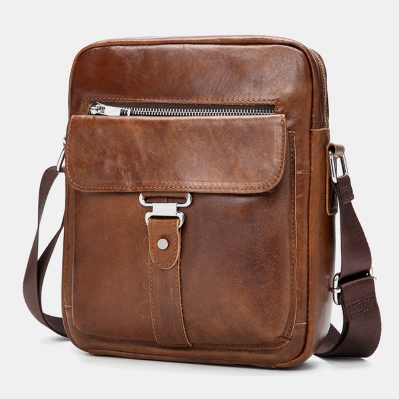 Menn Business Retro Ekte Skinn Vanntett Slitesterk Crossbody-veske