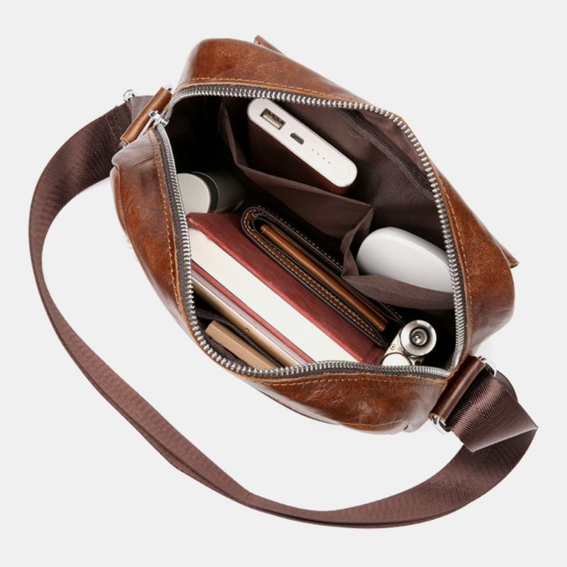 Menn Business Retro Ekte Skinn Vanntett Slitesterk Crossbody-veske