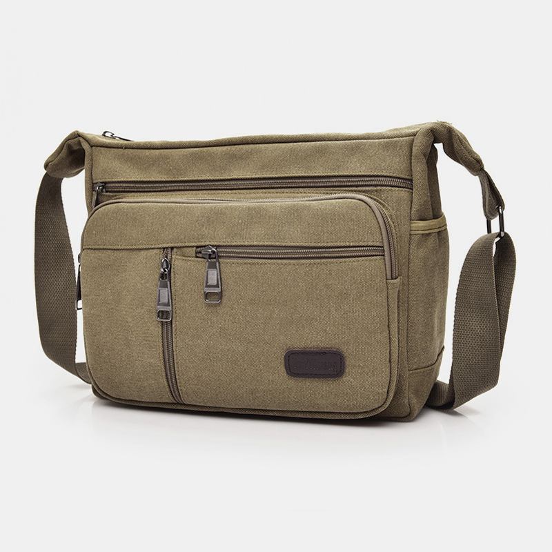 Menn Canvas Multi-layers Stor Kapasitet Uformell Ensfarget Crossbody Veske Skulderveske