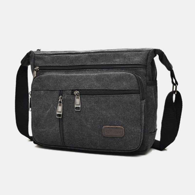 Menn Canvas Multi-layers Stor Kapasitet Uformell Ensfarget Crossbody Veske Skulderveske