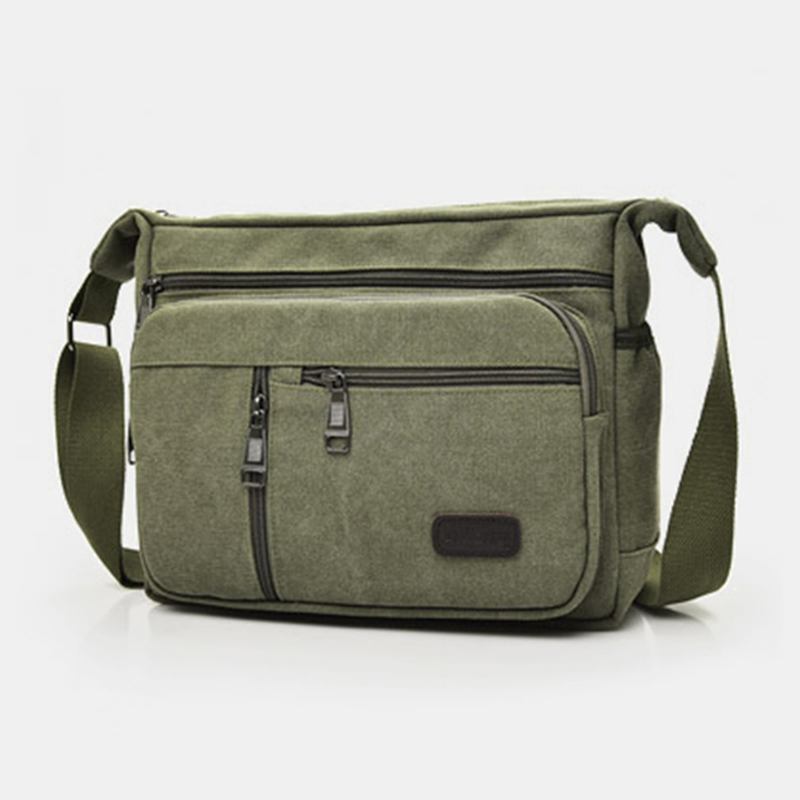 Menn Canvas Multi-layers Stor Kapasitet Uformell Ensfarget Crossbody Veske Skulderveske