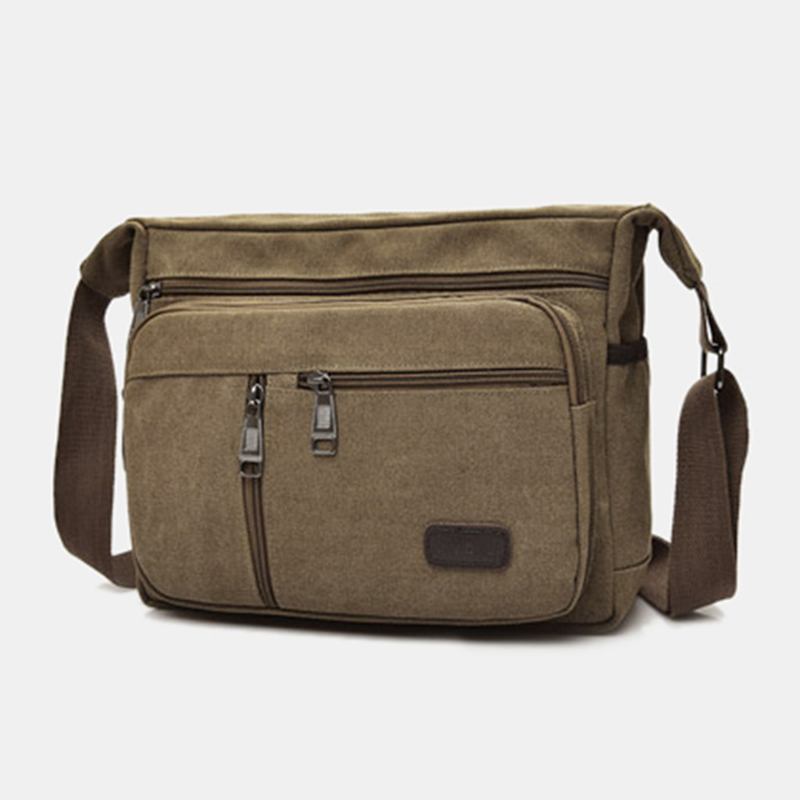 Menn Canvas Multi-layers Stor Kapasitet Uformell Ensfarget Crossbody Veske Skulderveske