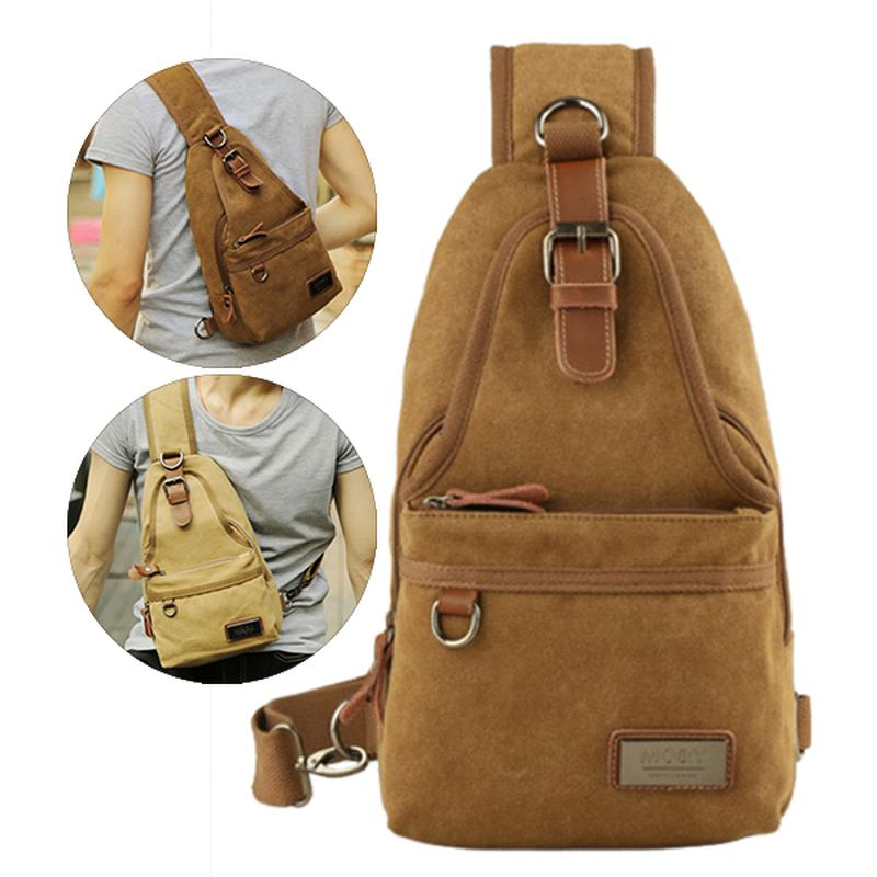 Menn Canvas Retro Crossbody Veske Brystveske Fritids Outdoor Sports Skulderveske