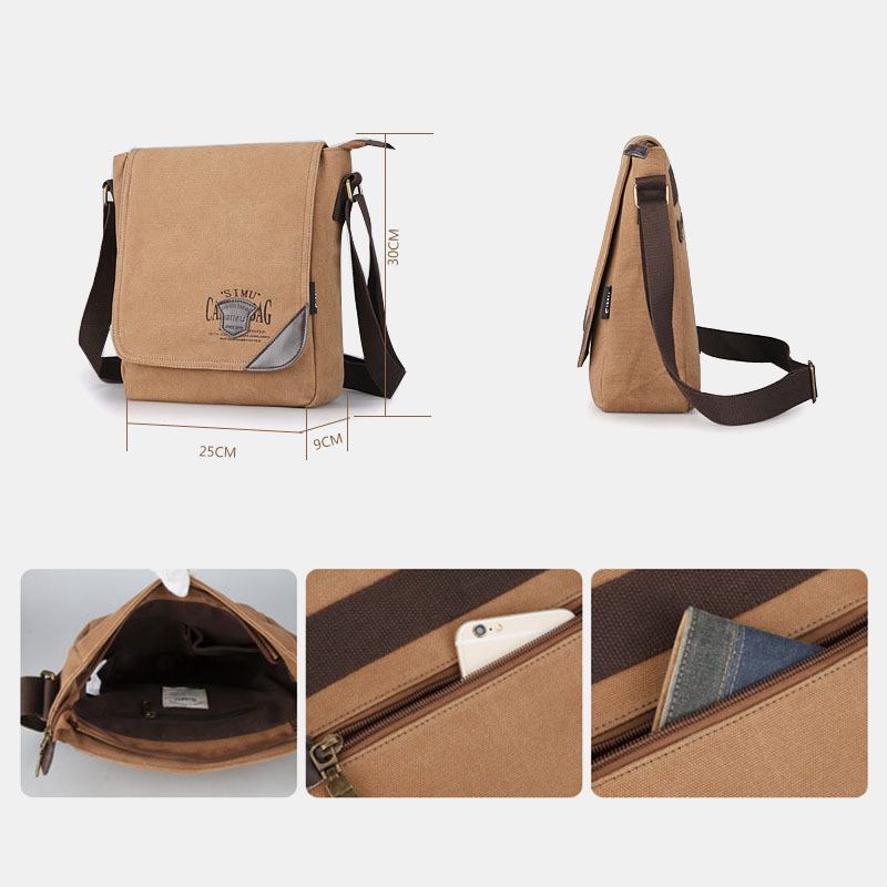 Menn Canvas Retro Skulderveske Med Stor Kapasitet Crossbody Bag