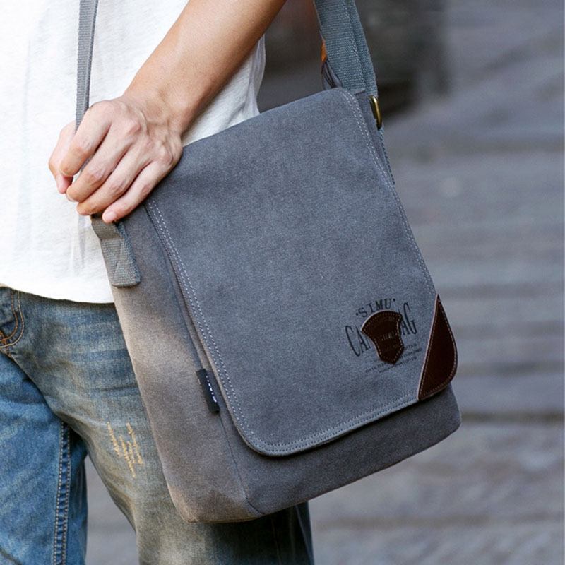 Menn Canvas Retro Skulderveske Med Stor Kapasitet Crossbody Bag