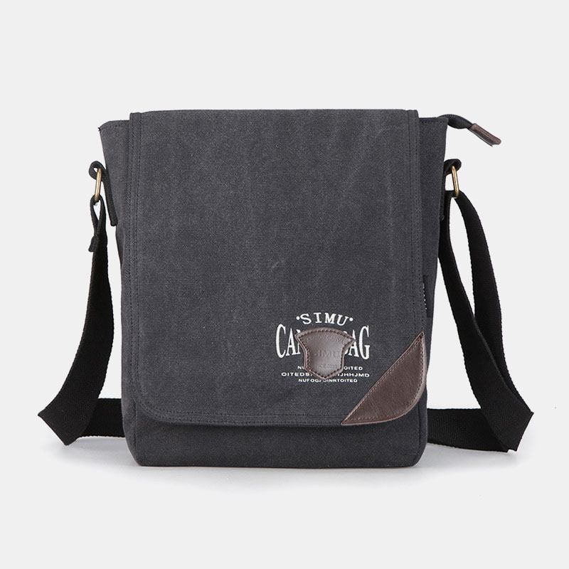 Menn Canvas Retro Skulderveske Med Stor Kapasitet Crossbody Bag