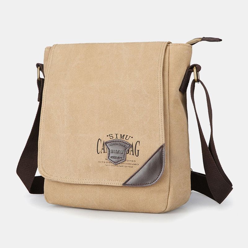 Menn Canvas Retro Skulderveske Med Stor Kapasitet Crossbody Bag