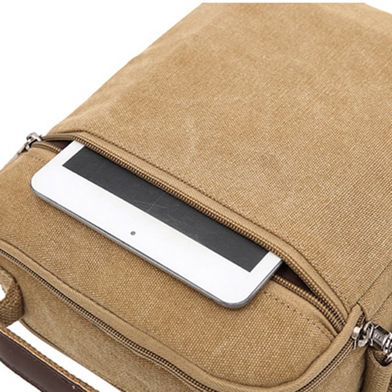 Menn Canvas Sling Veske Messenger Veske Small Travel Crossbody Veske Fit 9.7-tommers Ipad