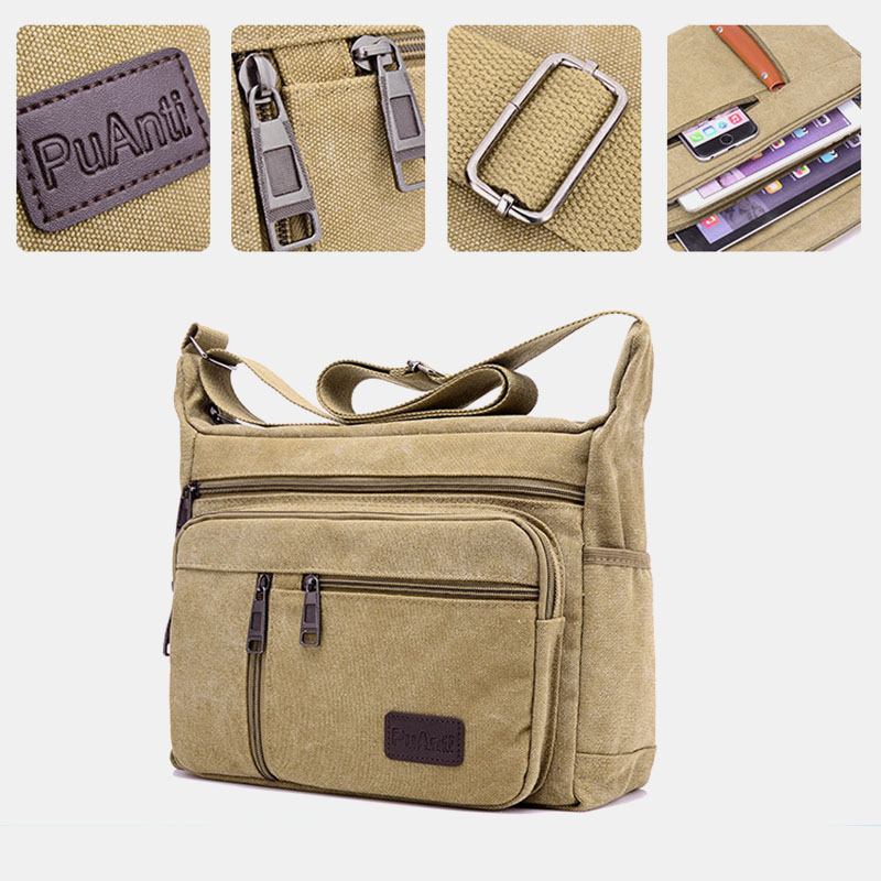 Menn Canvas Stor Kapasitet Enkel Skulderveske Crossbody Veske For Reise