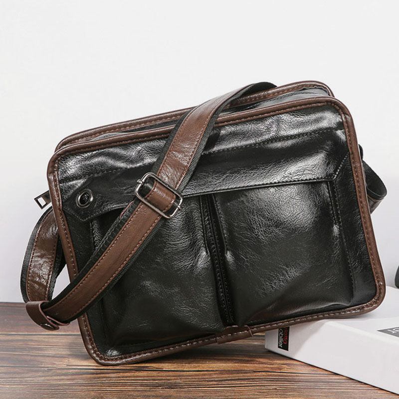 Menn Dobbeltlags Flerlomme Crossbody-vesker Mote Uformell Hodetelefon Hull Design 14-tommers Bærbar Veske Skulderveske