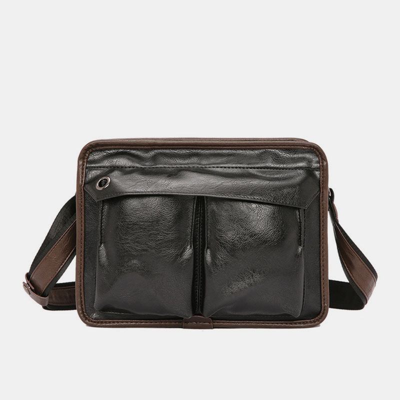 Menn Dobbeltlags Flerlomme Crossbody-vesker Mote Uformell Hodetelefon Hull Design 14-tommers Bærbar Veske Skulderveske