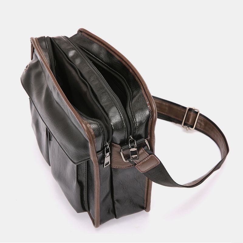 Menn Dobbeltlags Flerlomme Crossbody-vesker Mote Uformell Hodetelefon Hull Design 14-tommers Bærbar Veske Skulderveske