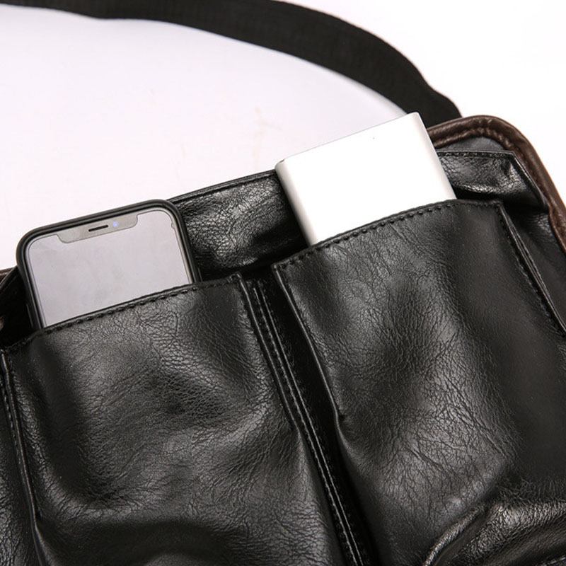 Menn Dobbeltlags Flerlomme Crossbody-vesker Mote Uformell Hodetelefon Hull Design 14-tommers Bærbar Veske Skulderveske