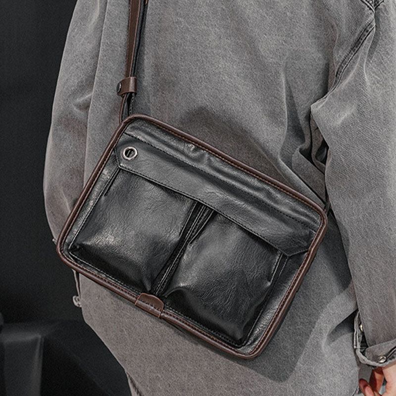 Menn Dobbeltlags Flerlomme Crossbody-vesker Mote Uformell Hodetelefon Hull Design 14-tommers Bærbar Veske Skulderveske