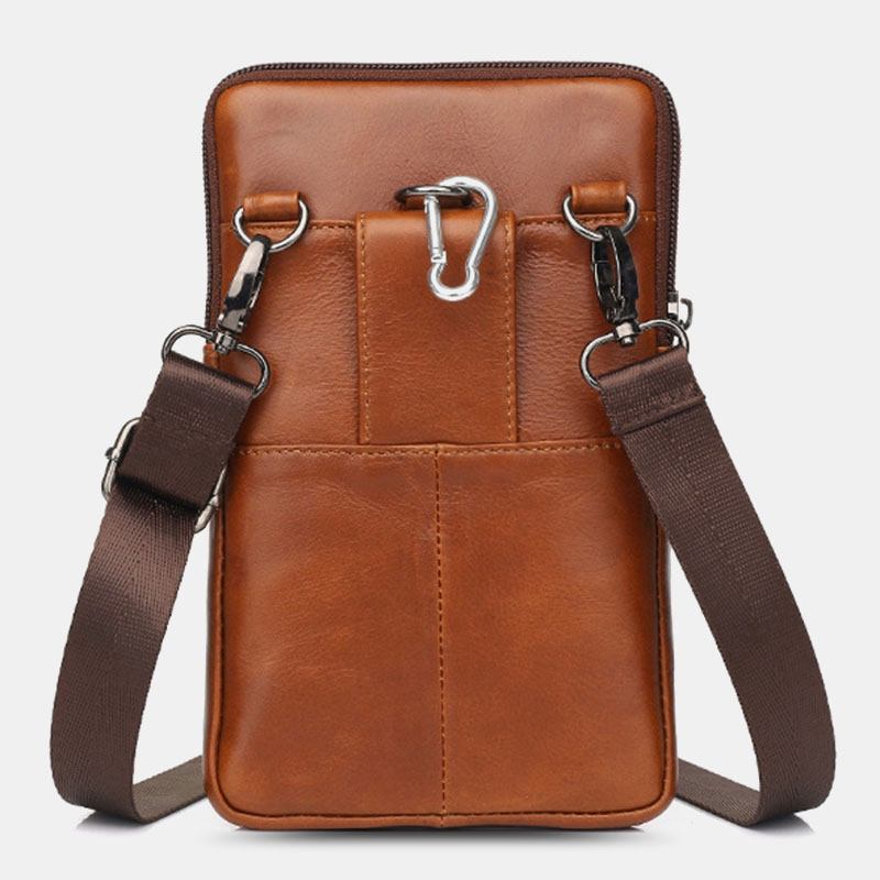 Menn Ekte Lær Kuskinn Vintage Business 6.5 Tommers Telefonveske Crossbody-veske Midjeveske Slyngeveske