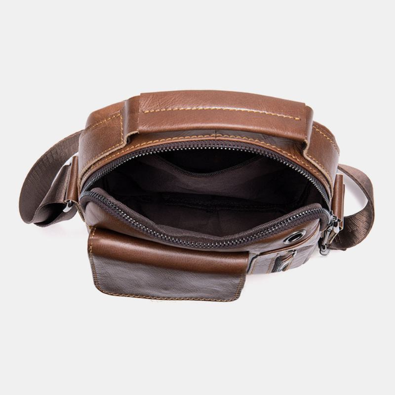 Menn Ekte Lær Multi-lommer Øretelefon Hull Vintage Vanntette Crossbody Vesker Skuldervesker