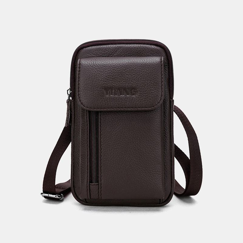 Menn Ekte Skinn 6.3 Tommers Telefonholder Belteveske Crossbody-veske