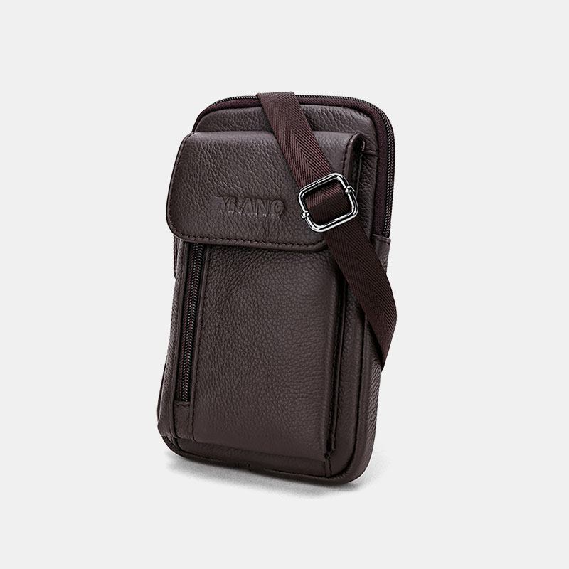 Menn Ekte Skinn 6.3 Tommers Telefonholder Belteveske Crossbody-veske