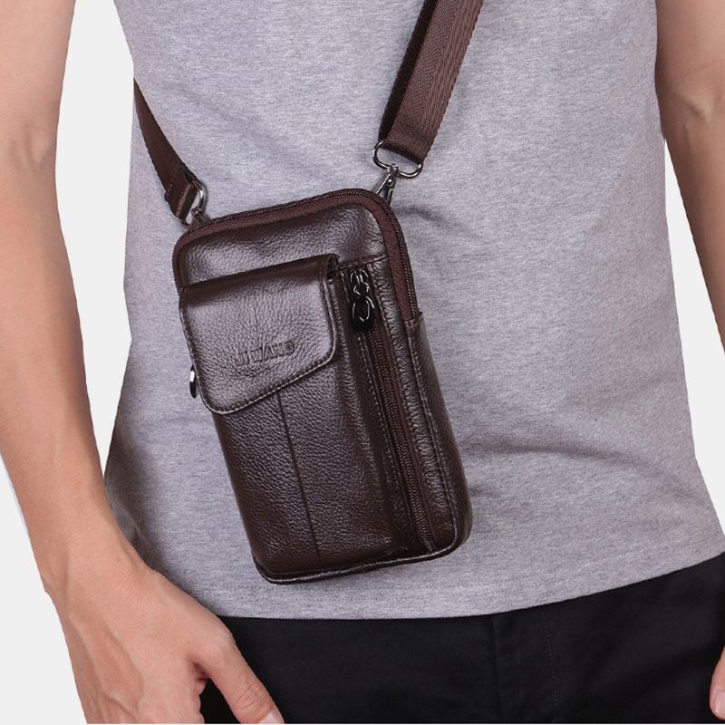 Menn Ekte Skinn 6.5 Tommers Telefonveske Midjeveske Belteveske Crossbody-veske