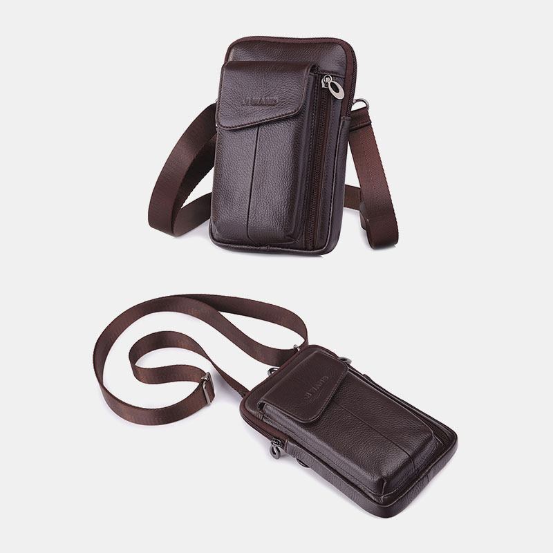 Menn Ekte Skinn 6.5 Tommers Telefonveske Midjeveske Belteveske Crossbody-veske