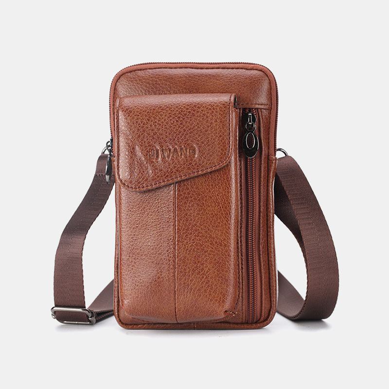 Menn Ekte Skinn 6.5 Tommers Telefonveske Midjeveske Belteveske Crossbody-veske