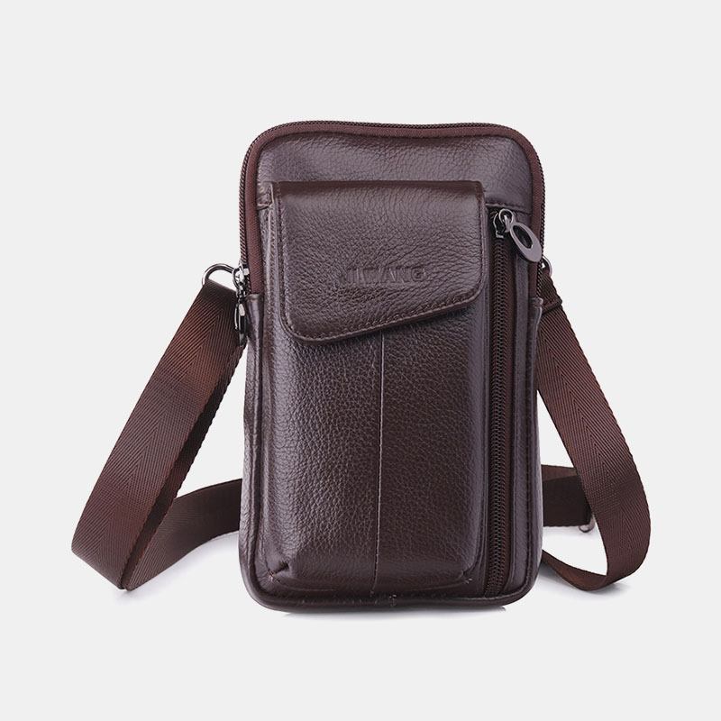 Menn Ekte Skinn 6.5 Tommers Telefonveske Midjeveske Belteveske Crossbody-veske