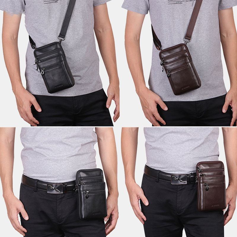 Menn Ekte Skinn 7 Tommers Telefonveske Midjeveske Belteveske Skulderveske Crossbody-veske