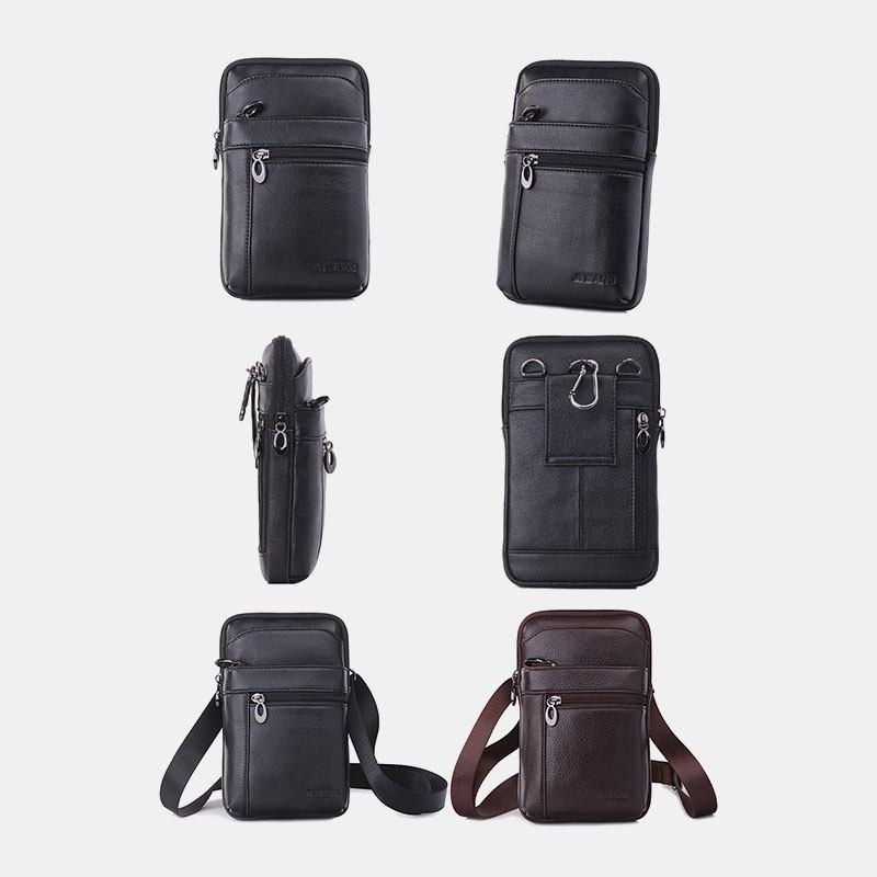 Menn Ekte Skinn 7 Tommers Telefonveske Midjeveske Belteveske Skulderveske Crossbody-veske