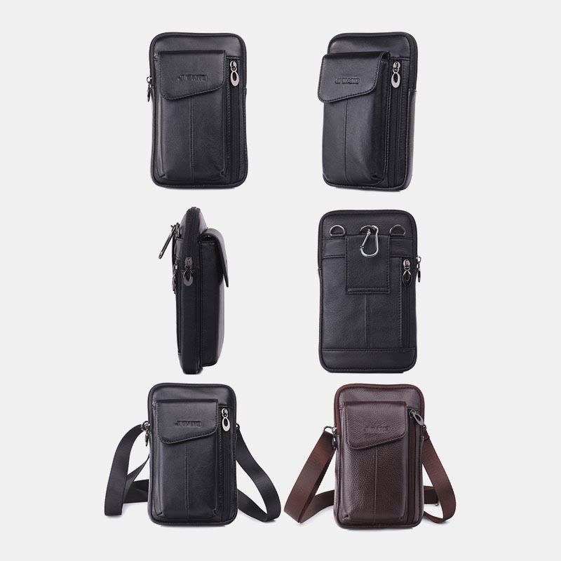 Menn Ekte Skinn 7 Tommers Telefonveske Midjeveske Belteveske Skulderveske Crossbody-veske